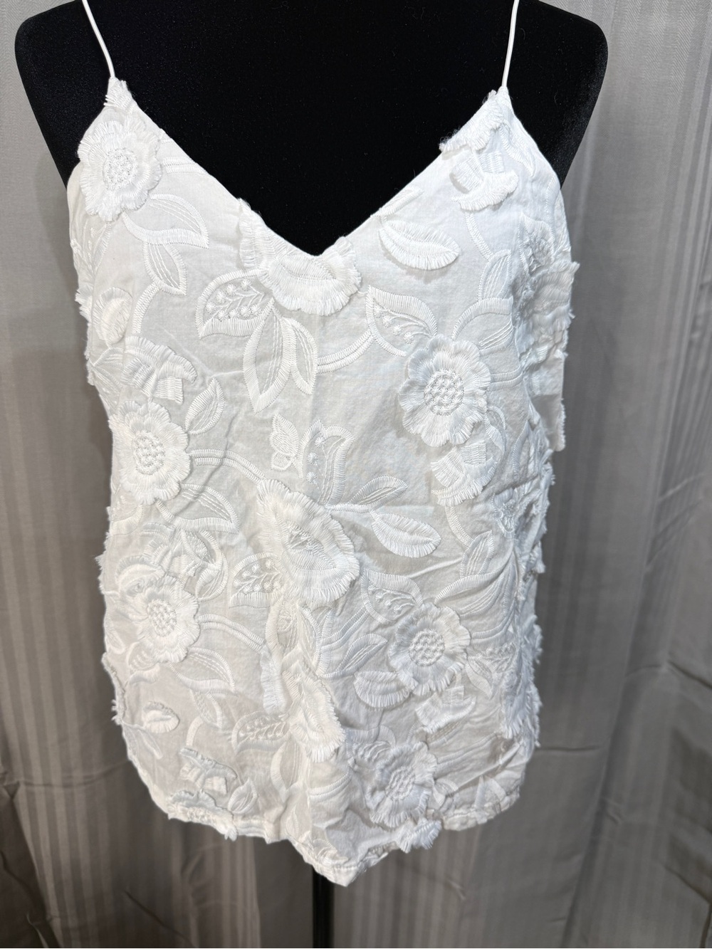Ophelia Roe White 3D Floral Appliqué Cami Bridal Cottagecore Size M